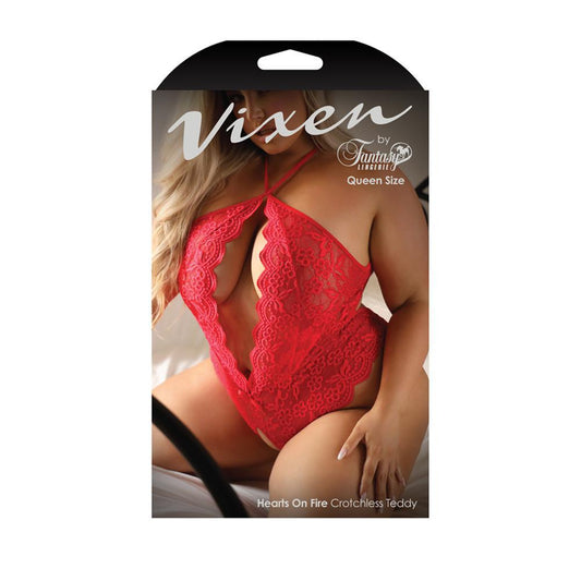 Hearts On Fire Crotchless Teddy Queen Size