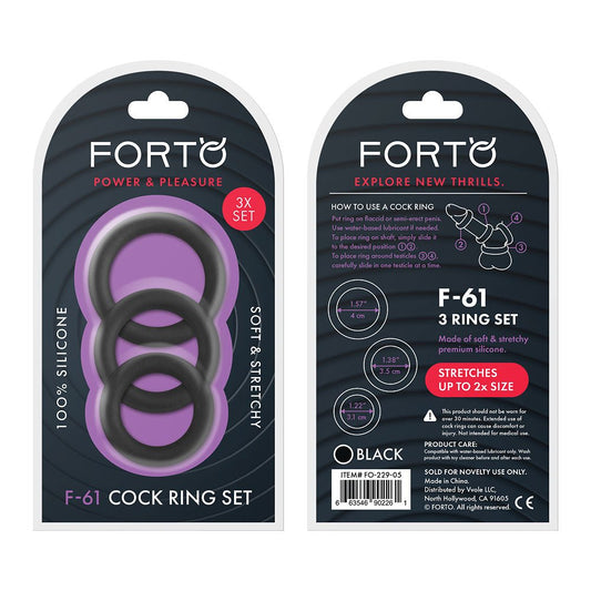 F-61: 3 Piece C-Ring Set 100% Silicone O/S Black