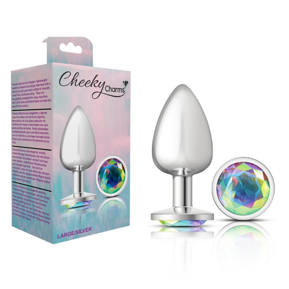 Cheeky Charms Metal Butt Plug Silver Round Clear Iridescent Large