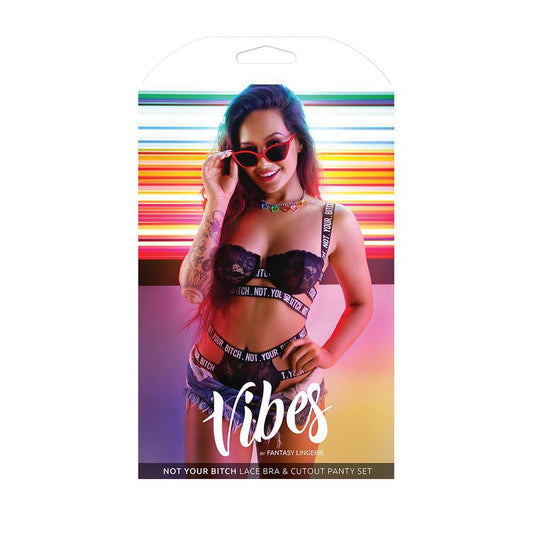 Vibes Not Your Bitch Lace Bra & Cutout Panty Set - L/XL Boxed