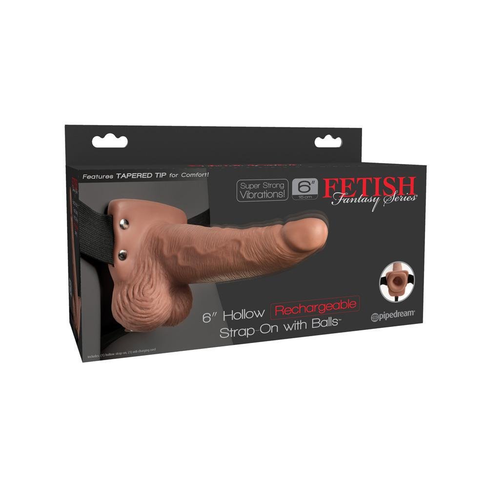 Fetish Fantasy 6" Hollow Rechargeable Strap - On With Balls Tan - Temptations