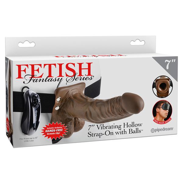 FF 7" Vibrating Hollow Strap - On With Balls Brown - Temptations