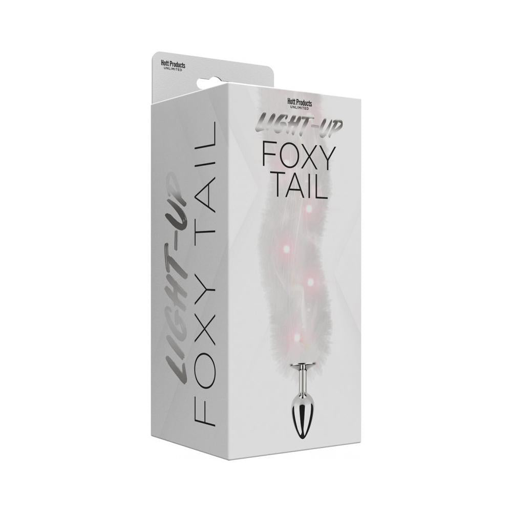 Foxy Tail Light Up Faux Fur Butt Plug With Multicolored Light Pattern White - Temptations
