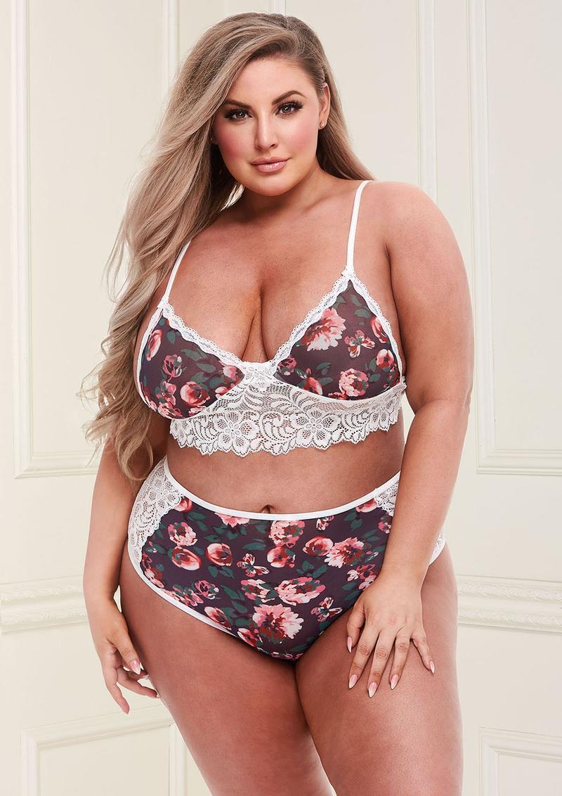GREY FLORAL & LACE BRA SET Q - Temptations