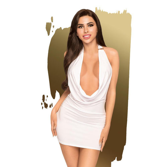 Heart Rob Mini Dress With Deep Cowl Neck And Open Back, Thong, 2 Pieces White L/Xl - Temptations