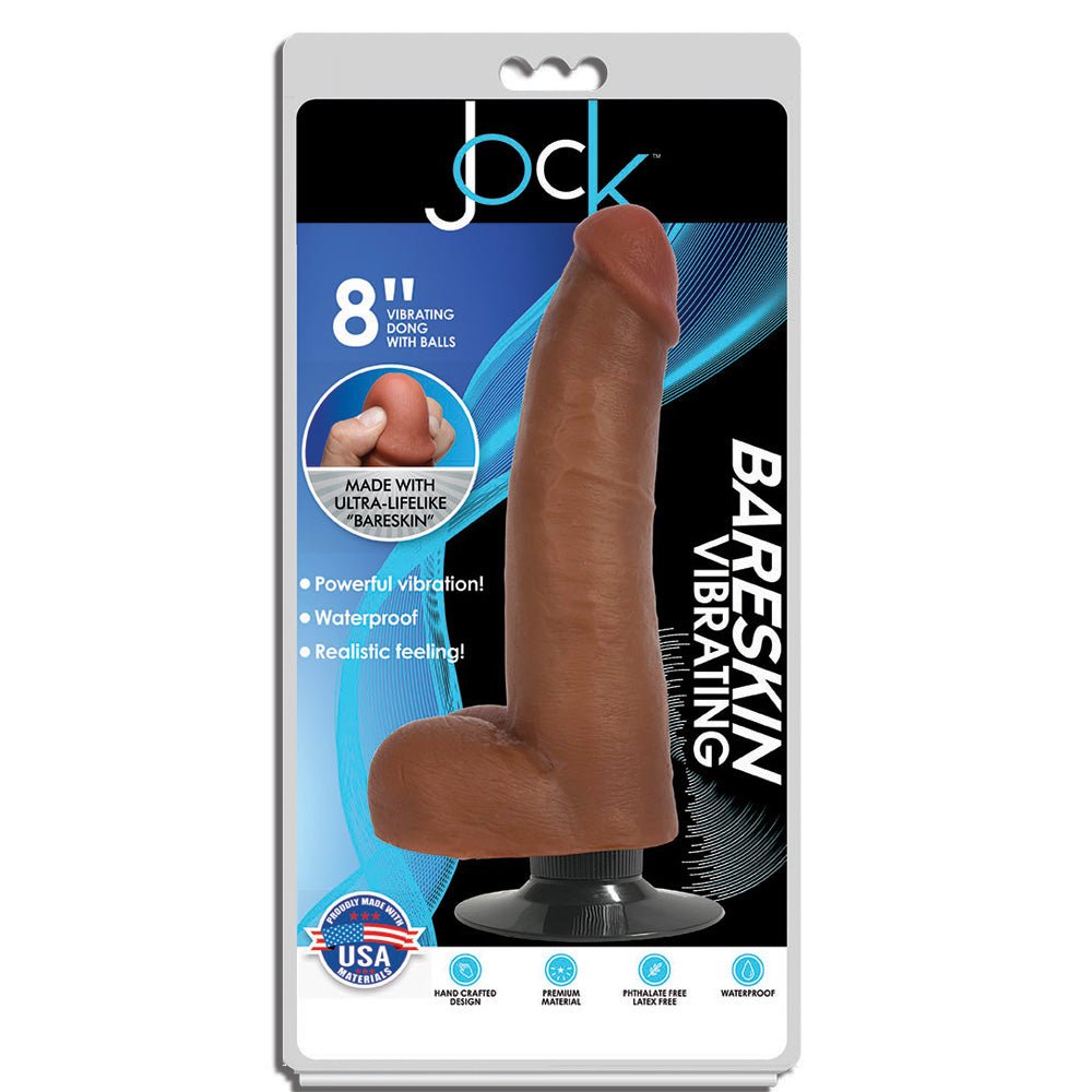 Jock 8" Bareskin Vibrating Dong With Balls Latte