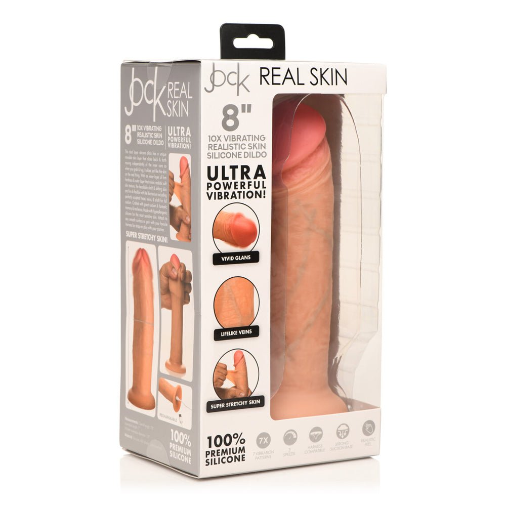 Jock 8" Vibrating Realistic Skin Silicone Dildo Light