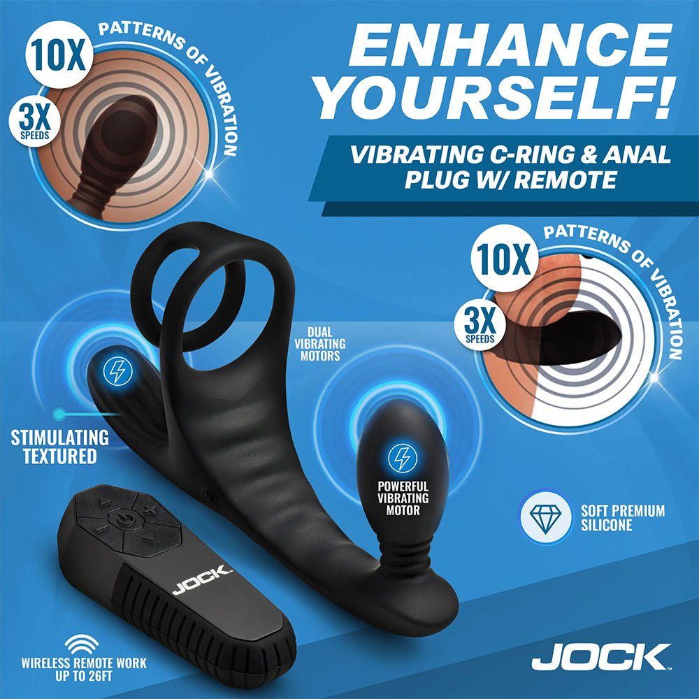 Jock Enhancers Triple Rush Vibrating C-Ring & Anal Plug W/ Remote