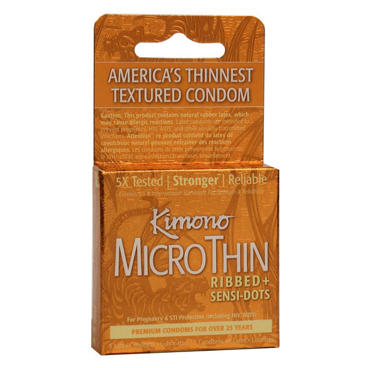 Kimono MicroThin Ribbed + Sensi-Dots Condoms 3 Pack