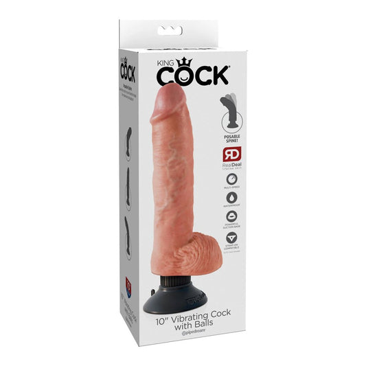 King Cock 10" Vibrating Cock With Balls Flesh