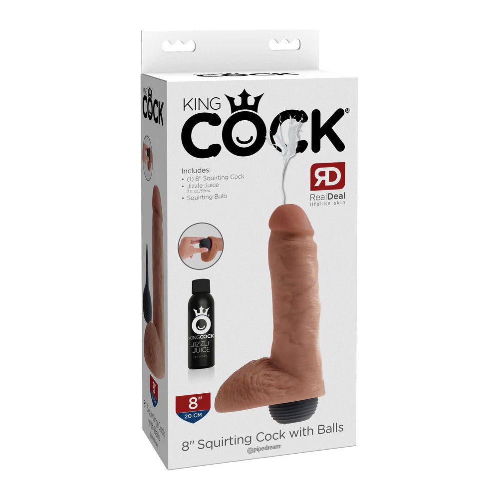 King Cock 8" Squirting Cock W/ Balls Tan