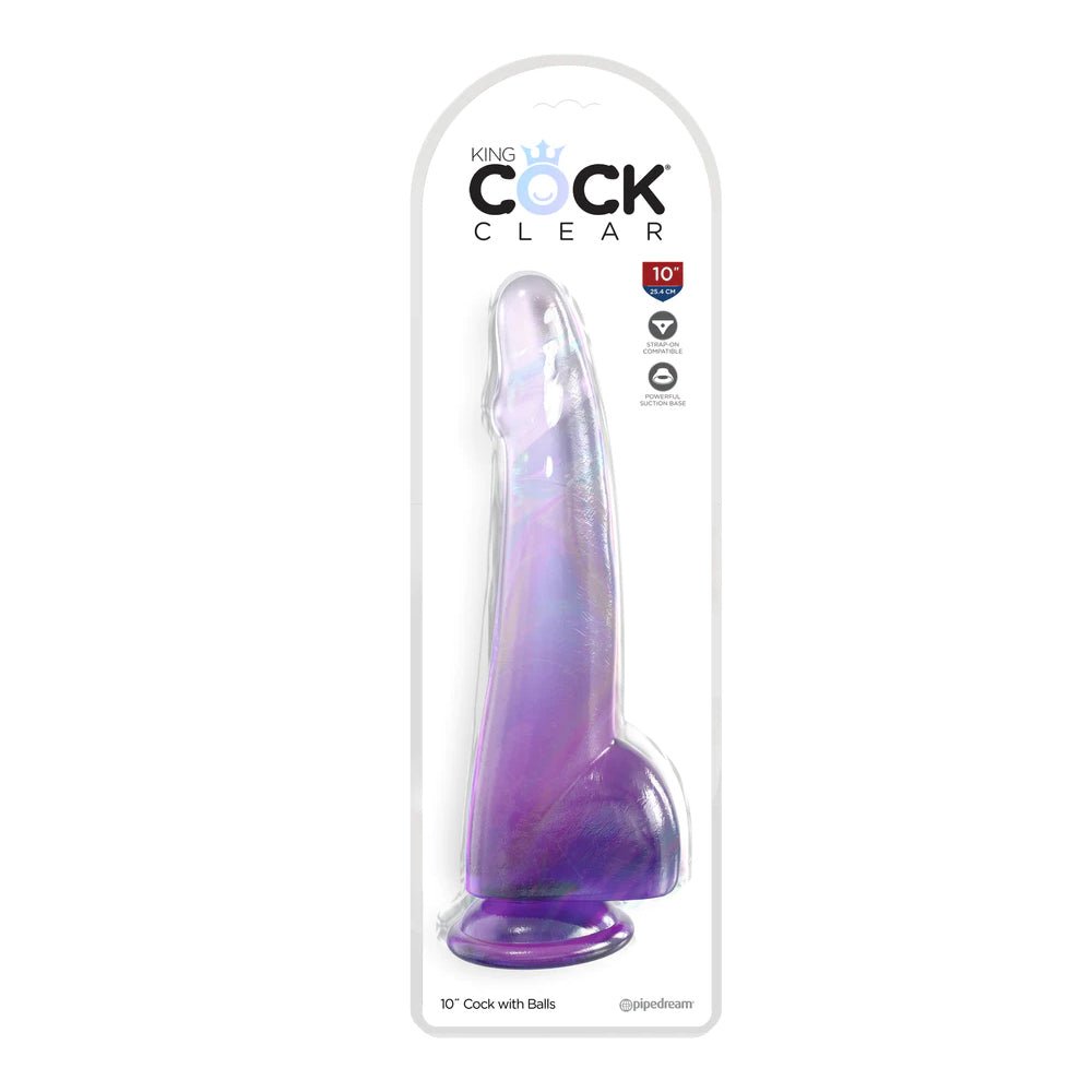 King Cock Clear 10" With Balls Purple