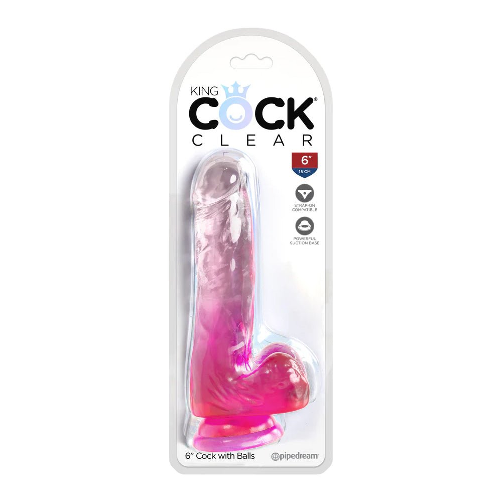 King Cock Clear 6" With Balls Pink