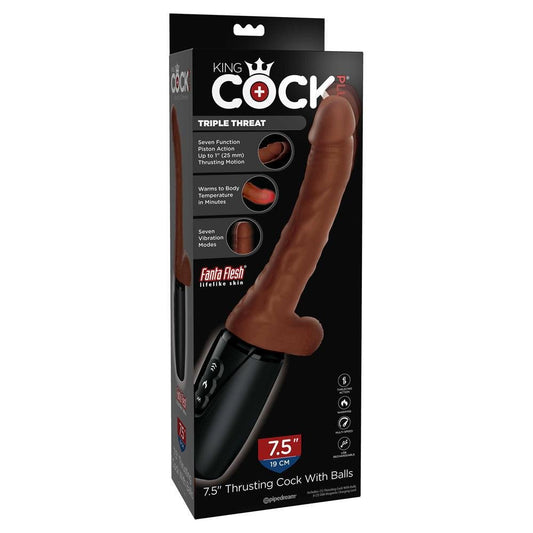 King Cock Plus 7.5" Thrusting Cock With Balls Brown - Temptations
