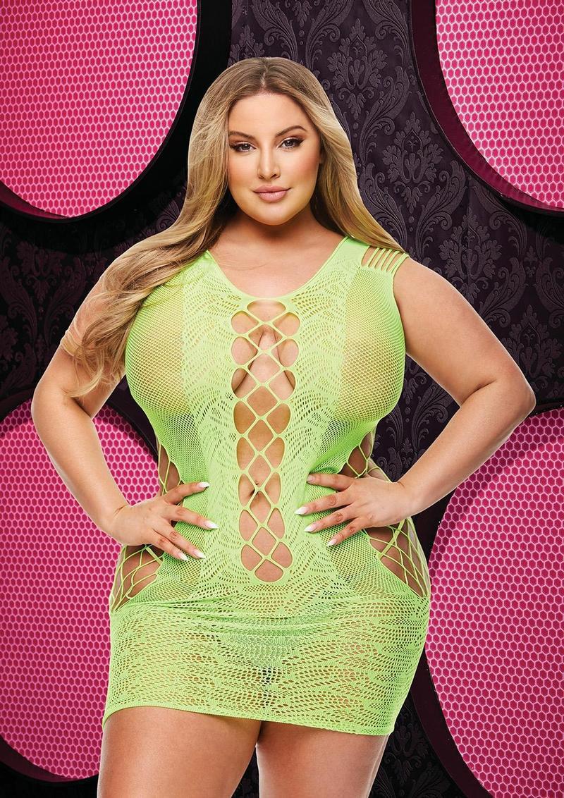 LACE AND FISHNET HALTER DRESS - NG - Q - Temptations