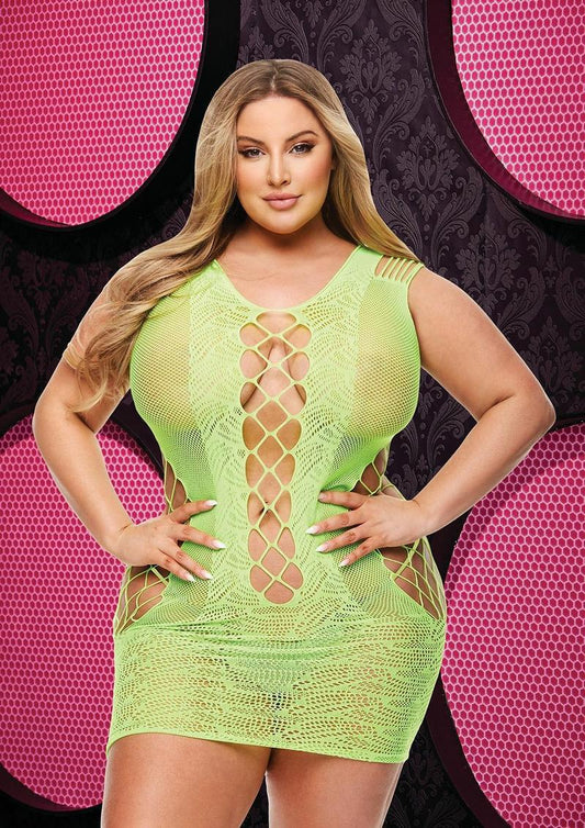 LACE AND FISHNET HALTER DRESS - NG - Q - Temptations