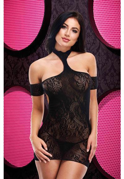 LD CUT OUT LACE MINI DRESS - BLACK - Temptations