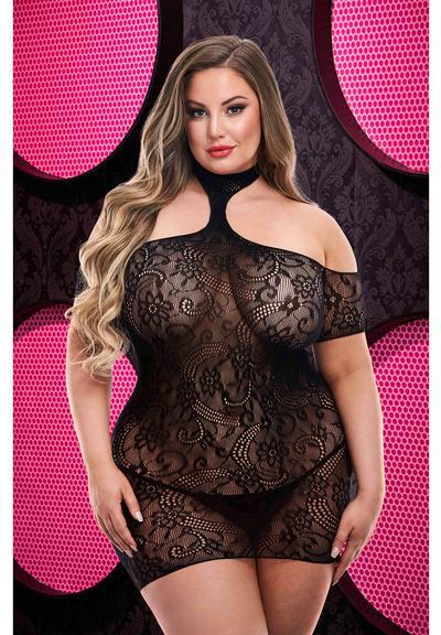 LD CUT OUT LACE MINI DRESS - BLACK - XL - Temptations