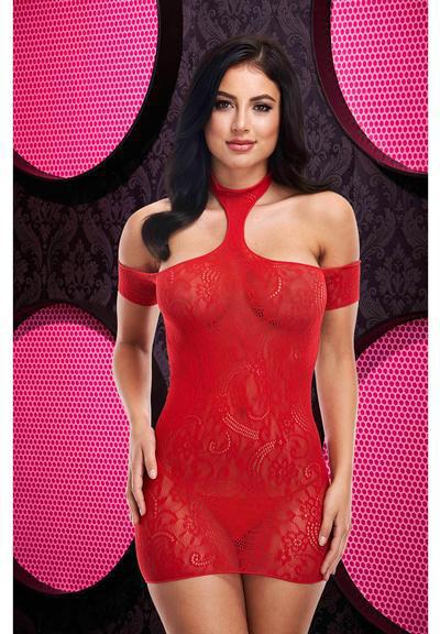 LD CUT OUT LACE MINI DRESS - RED - Temptations