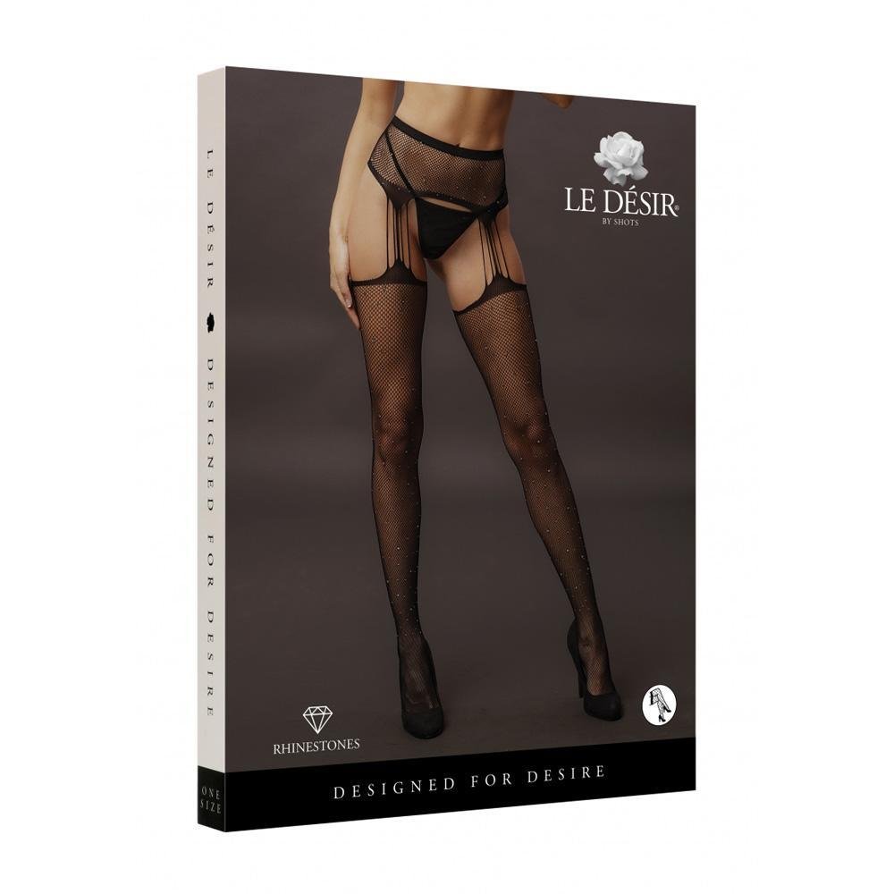 Le Desir Suspender Rhinestone Pantyhose Black - Temptations