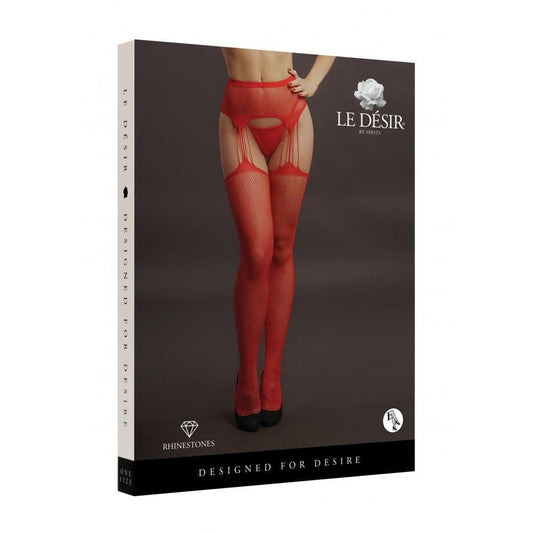 Le Desir Suspender Rhinestone Pantyhose Red - Temptations