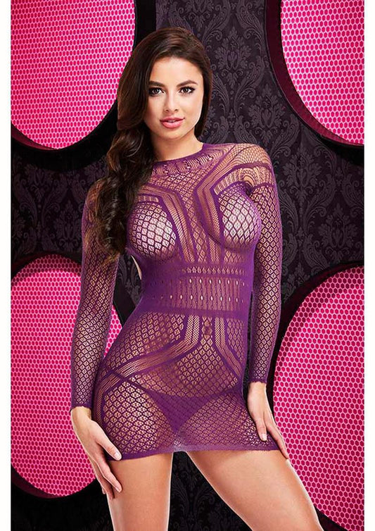LONG SLEEVE OPEN BACK MINI DRESS - PUR(C) - Temptations
