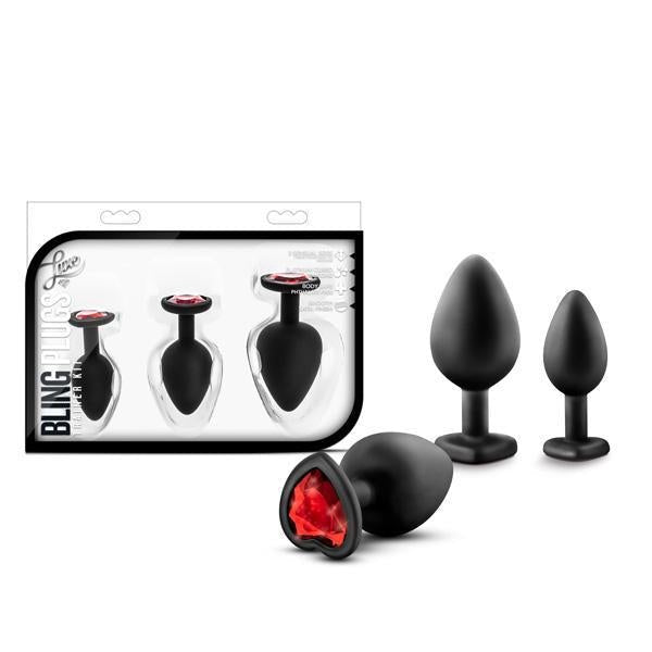 LUXE BLING PLUGS TRAINING KIT BLACK WITH RED GEMS - Temptations