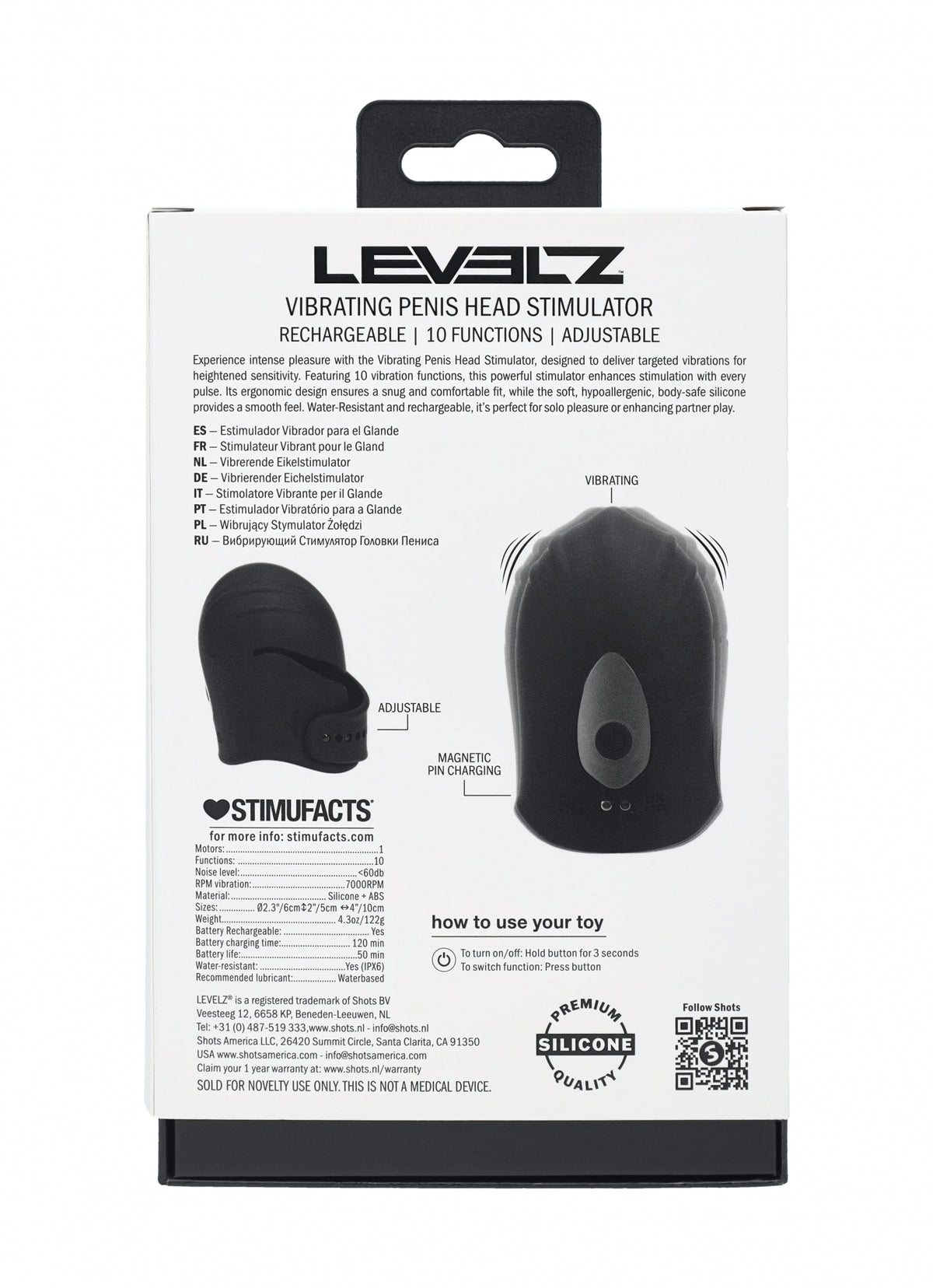 LEVELZ - Adjustable Vibrating Silicone Penis Head Stimulator - Black - Temptations