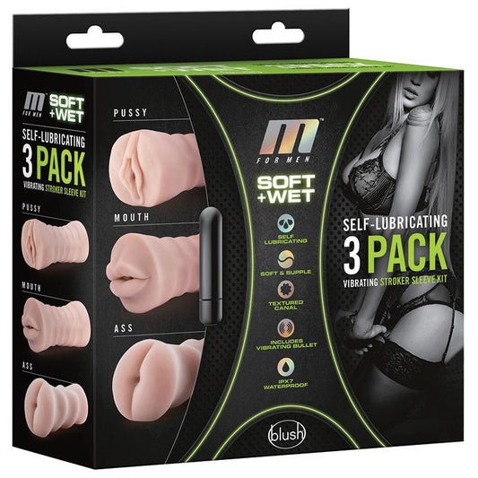M For Men Soft And Wet Self - Lubricating Vibrating 3 - Pack - Temptations