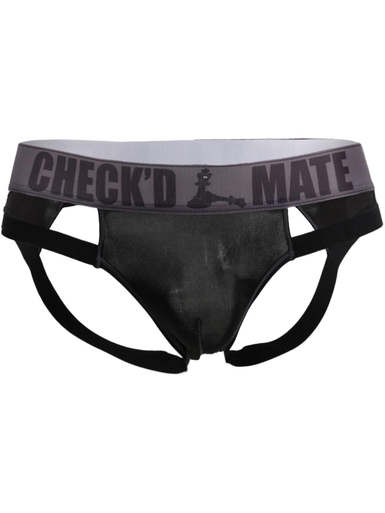 Male Power Checked Mate Cutout Jock Black - L/XL - Temptations
