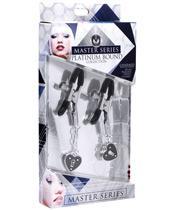Master Series Charmed Heart Padlock Nipple Clamps - Black - Temptations