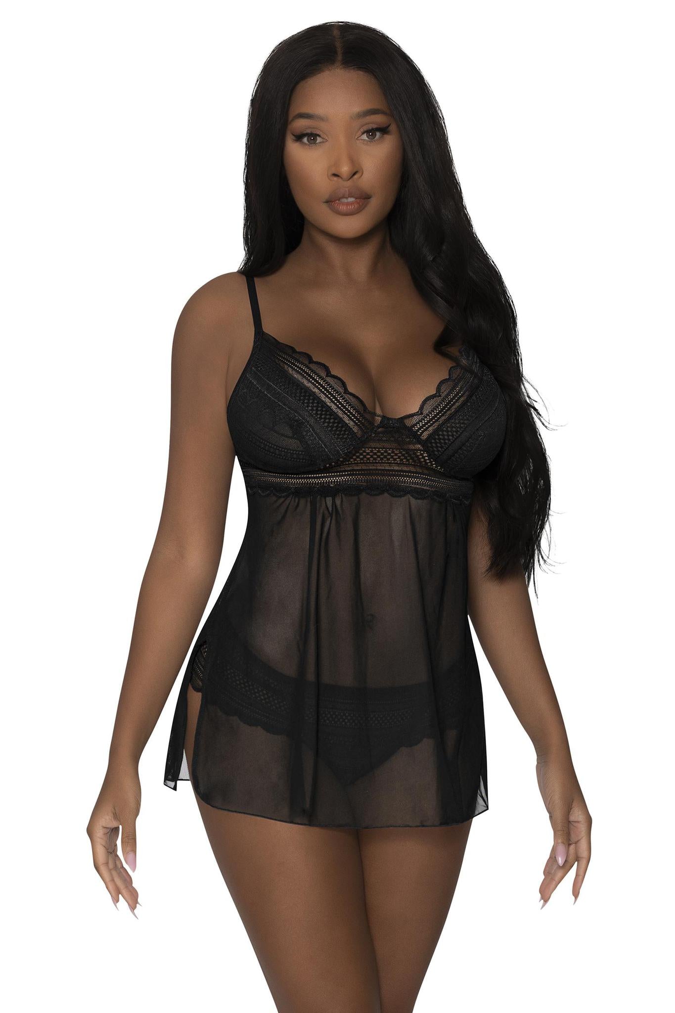 MG Baby Doll & Tanga Black MD - Temptations