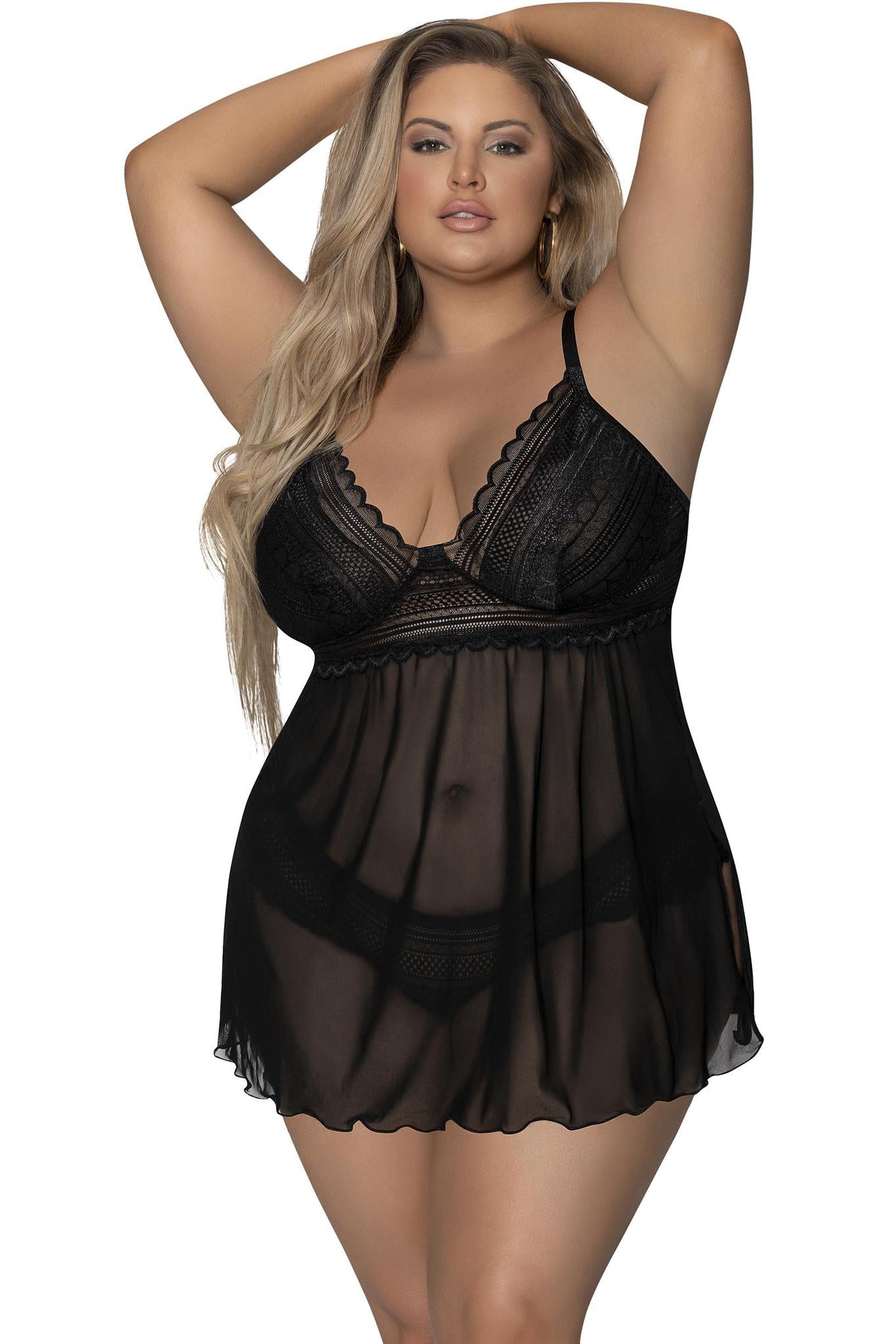 MG Baby Doll & Tanga Black Q - Temptations