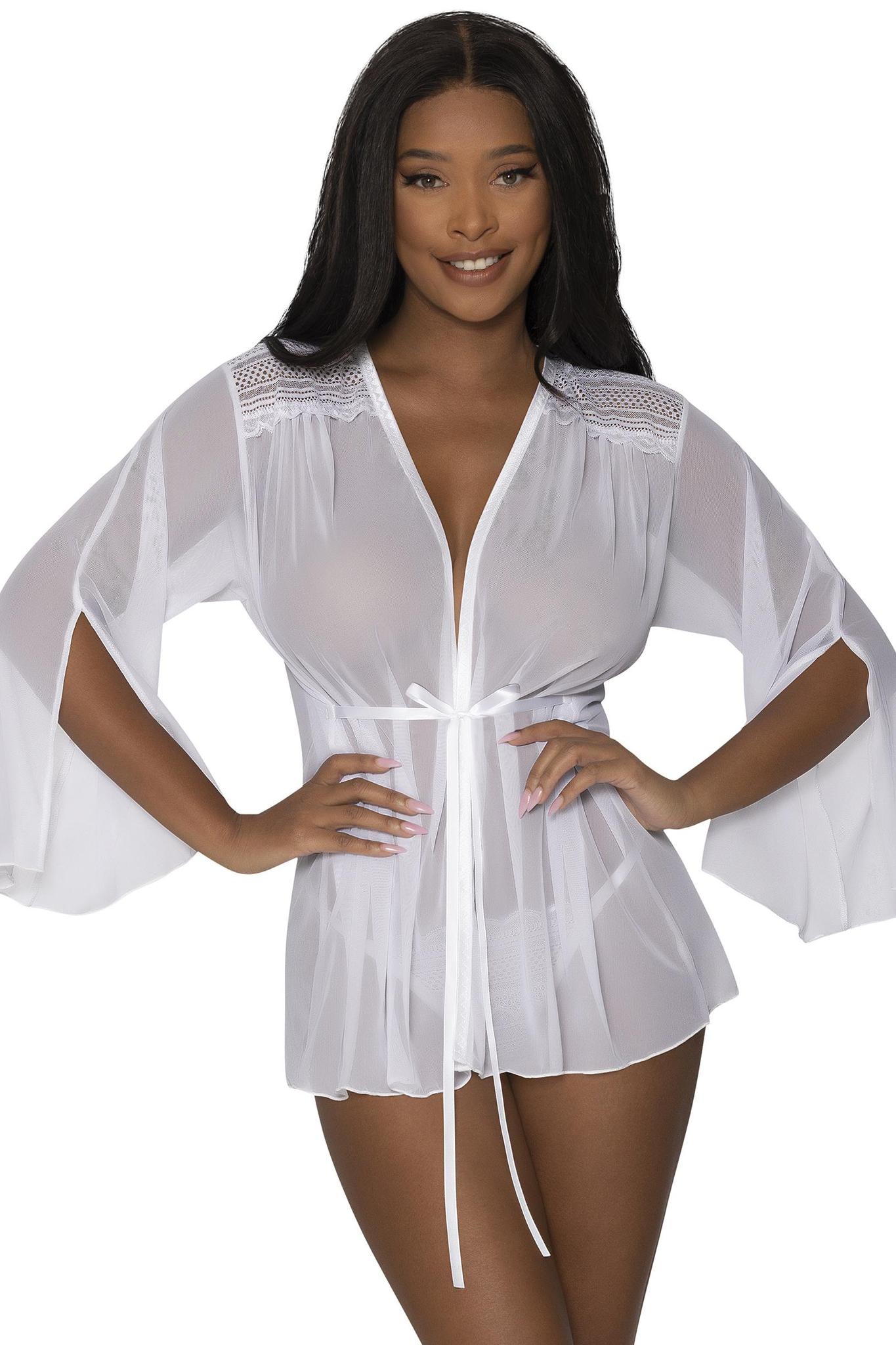 MG Flowing Short Robe White Med - Temptations