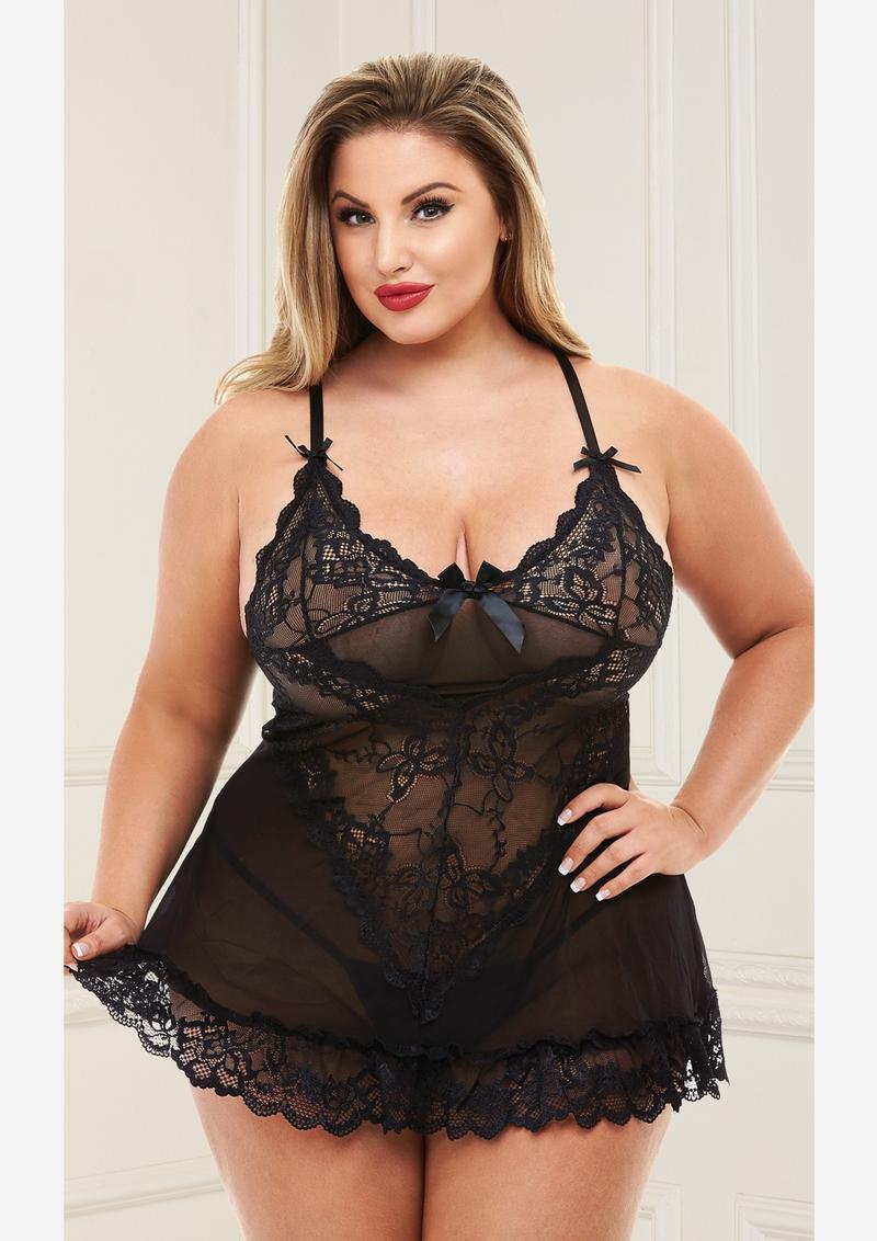 MINI LACE CHEMISE - BLACK - Q - Temptations