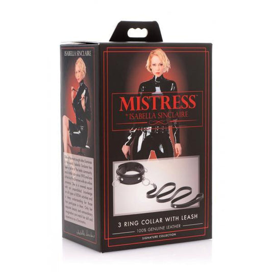 MISTRESS 3 RING LEATHER COLLAR W/LEASH - Temptations