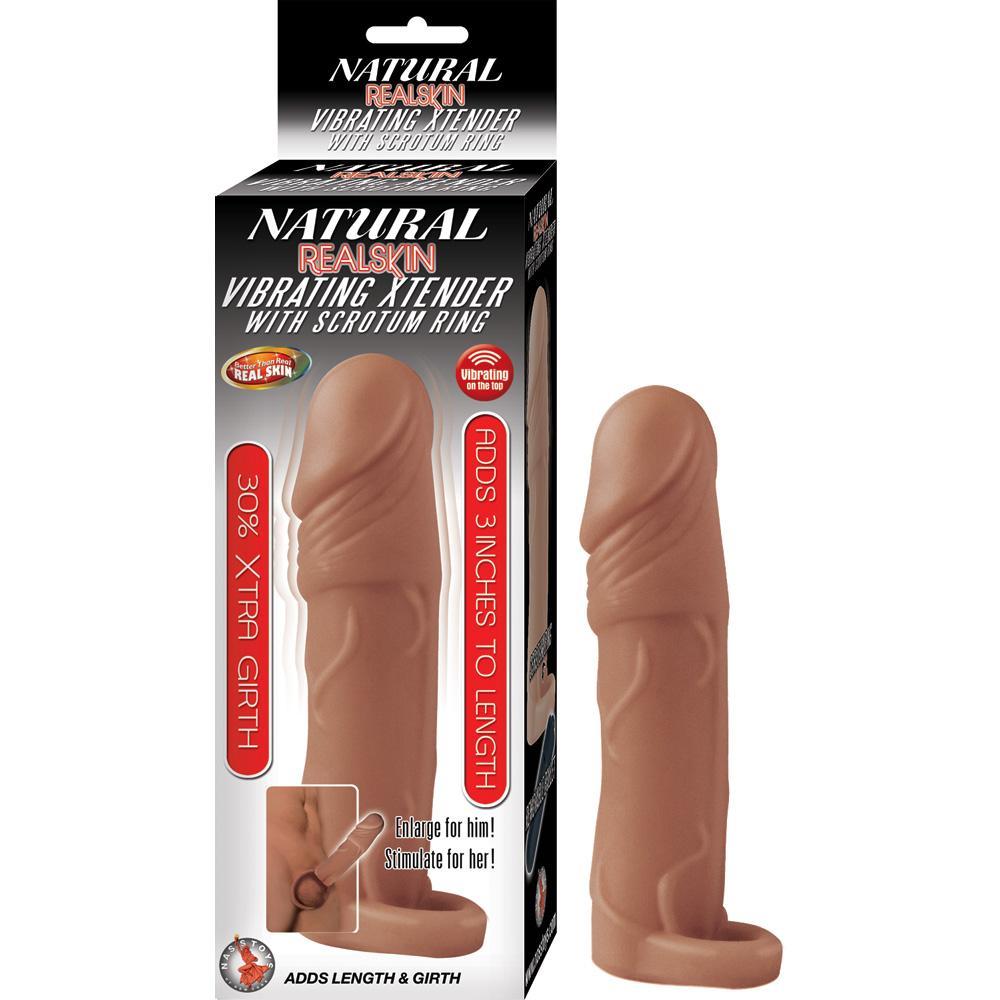 Natural Realskin Vibrating Xtender With Scrotum Ring Brown - Temptations