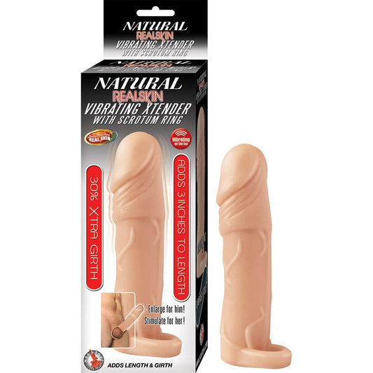 Natural Realskin Vibrating Xtender With Scrotum Ring Flesh - Temptations