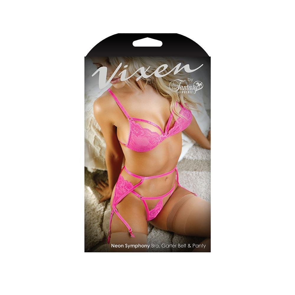 Neon Symphony Bra, Garter Belt & Panty - One Size Boxed - Temptations