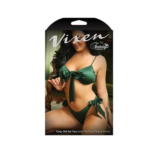 ONLY GIRL FOR YOU SATIN TIE FRONT TOP & PANTY - Temptations