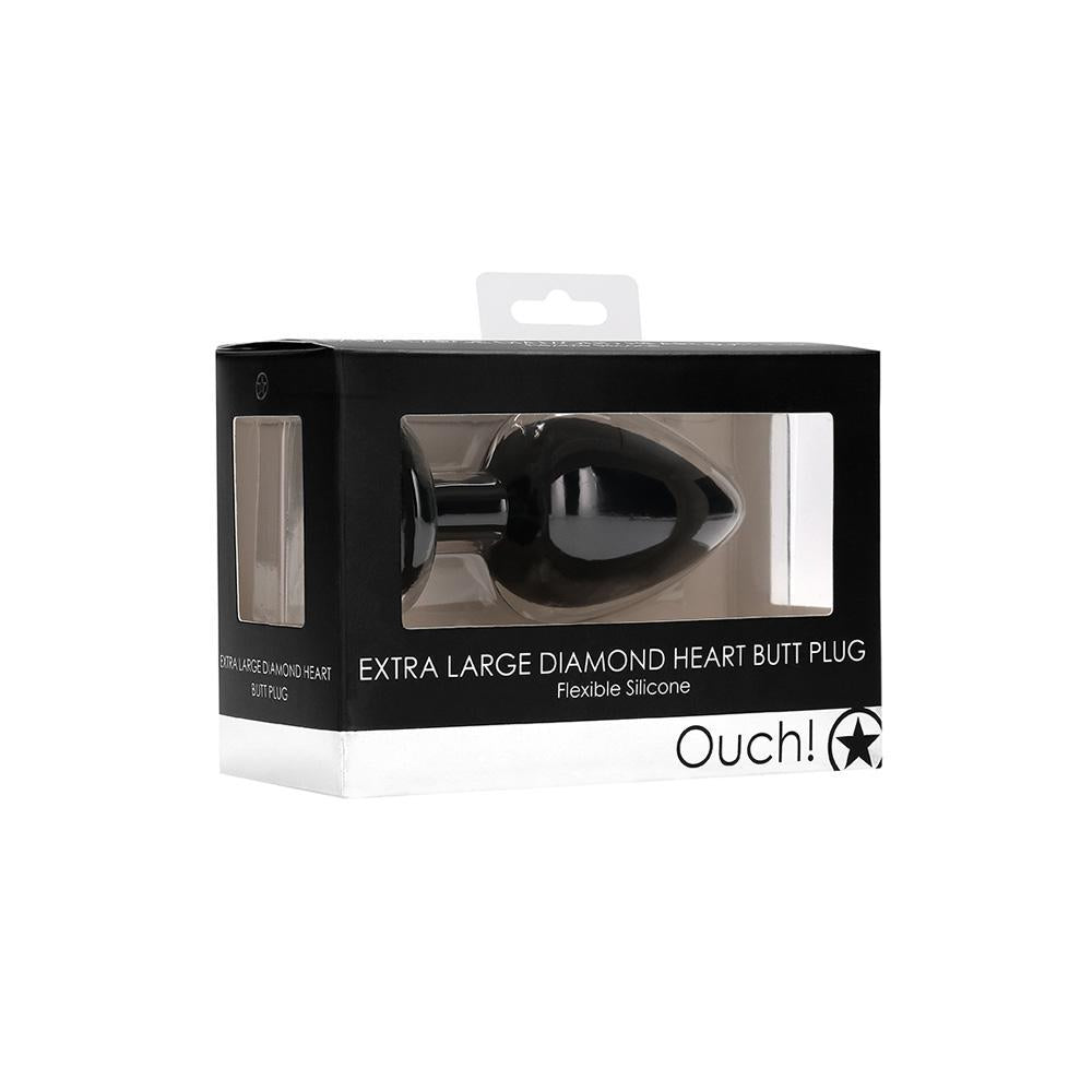 Ouch! Diamond Heart Butt Plug Extra Large Black - Temptations