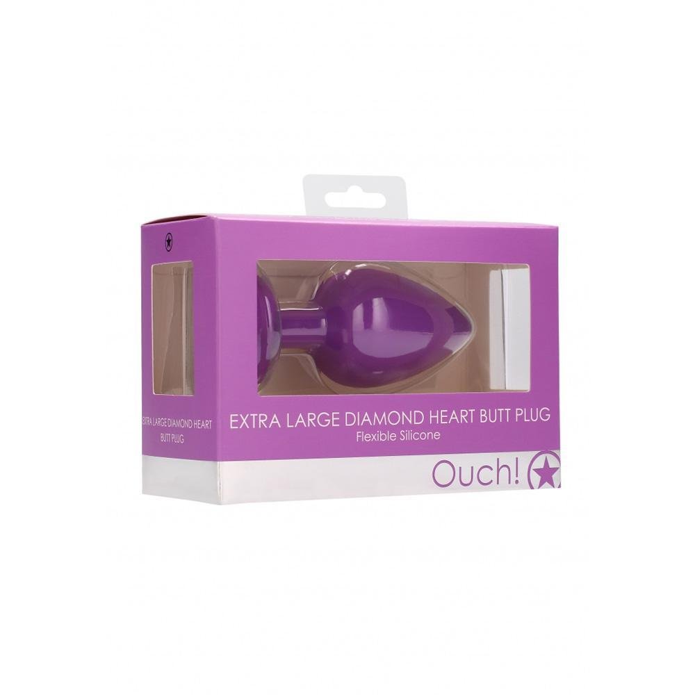 Ouch! Diamond Heart Butt Plug Extra Large Purple - Temptations