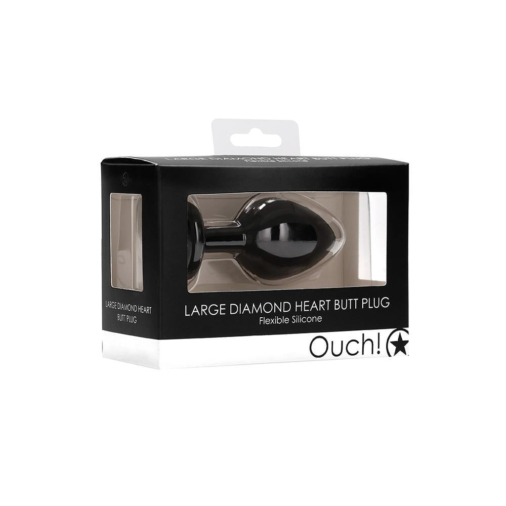 Ouch! Diamond Heart Butt Plug Large Black - Temptations