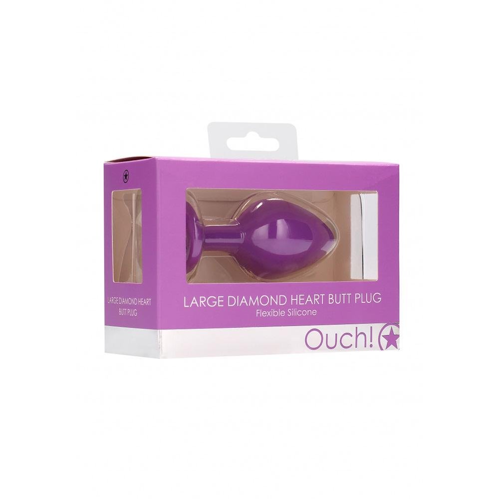 Ouch! Diamond Heart Butt Plug Large Purple - Temptations