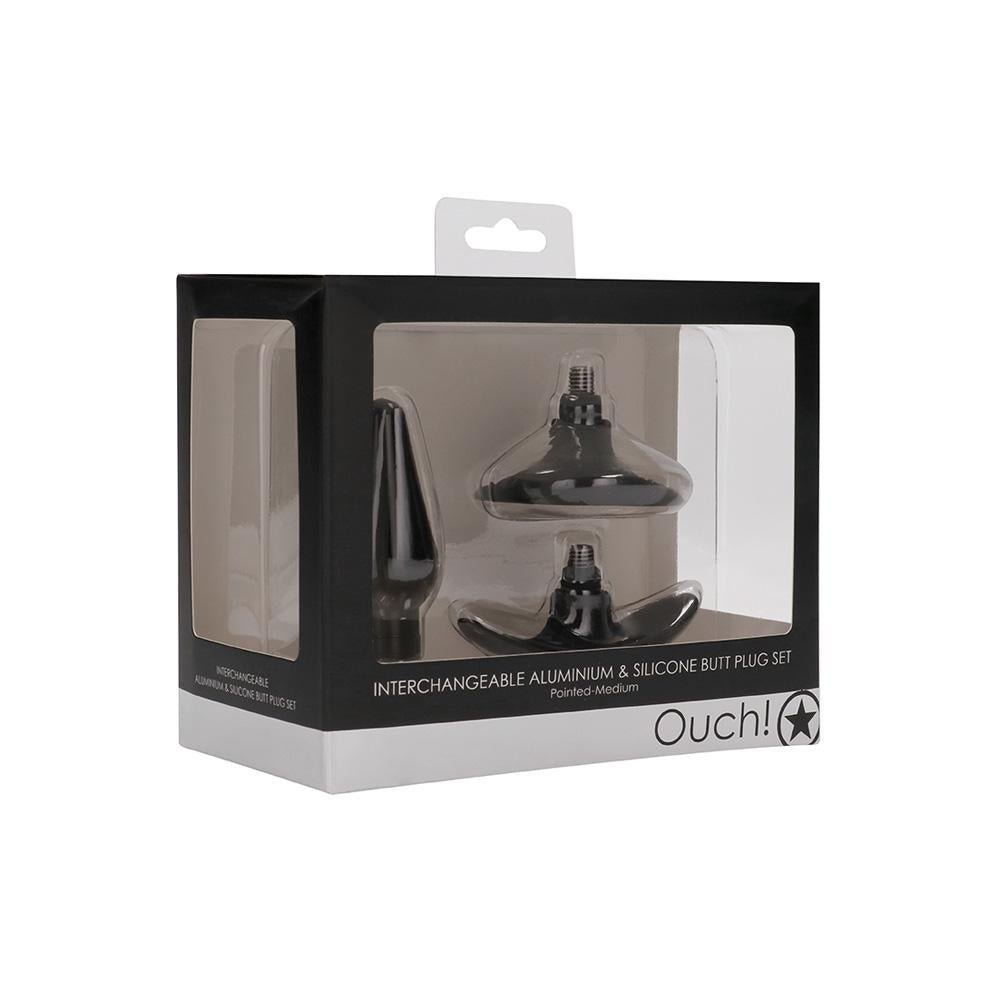 Ouch! Interchangeable Butt Plug Set Pointed Medium Black - Temptations