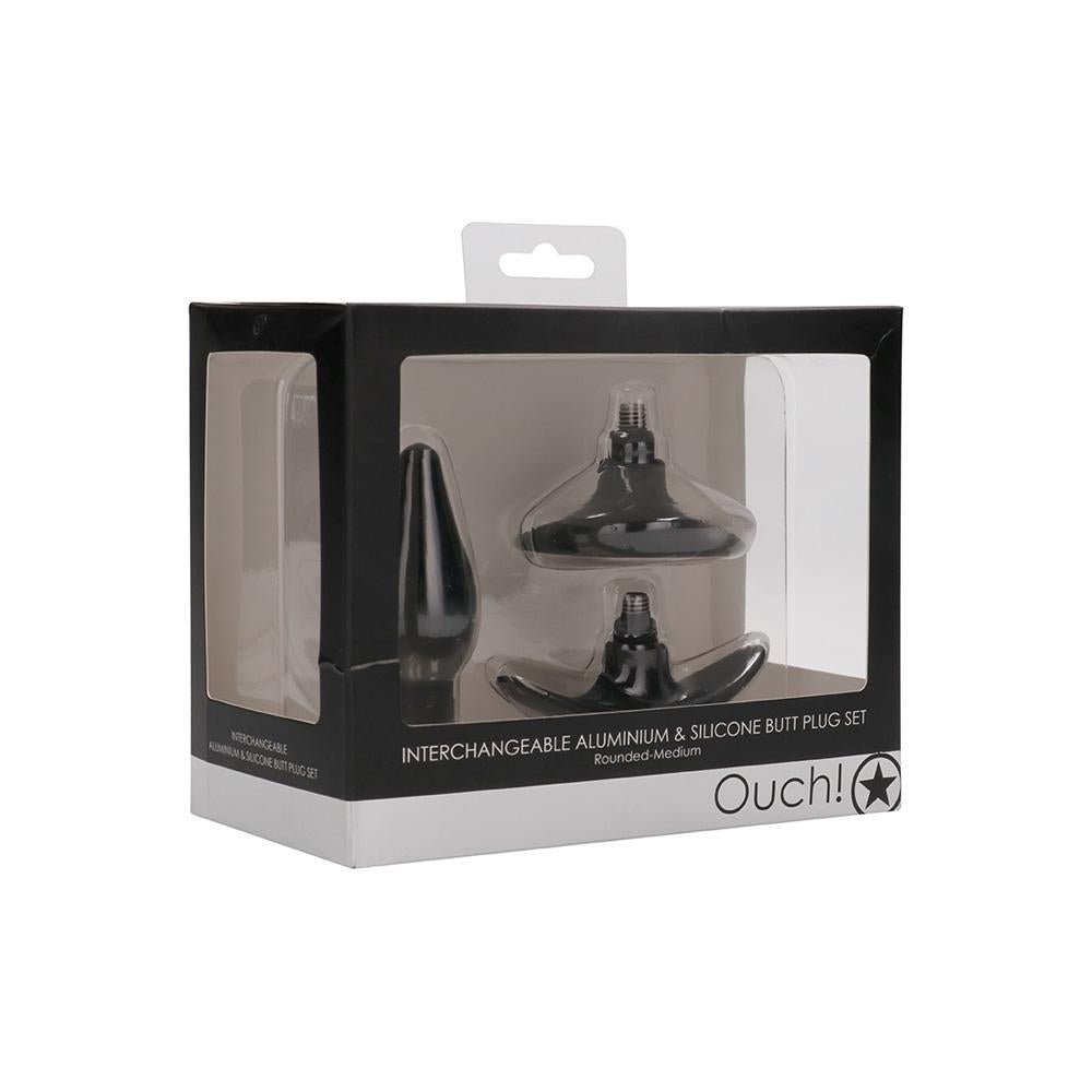 Ouch! Interchangeable Butt Plug Set Pointed Medium Black - Temptations