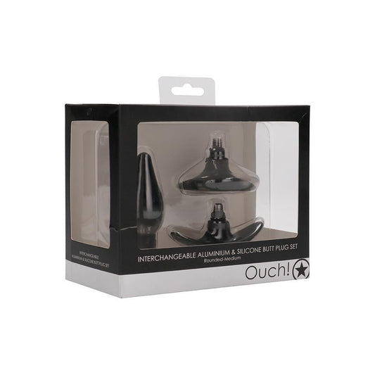Ouch! Interchangeable Butt Plug Set Pointed Medium Black - Temptations