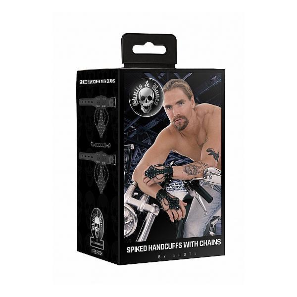 Ouch! Skulls And Bones Handcuffs With Spikes And Chains Black - Temptations