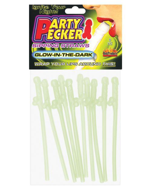 Party Pecker Sipping Straws - Glow - in - the - Dark Pack of 10 - Temptations