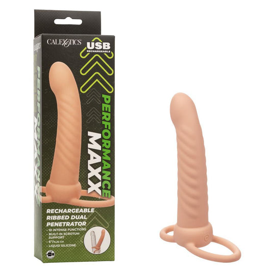 Performance Maxx Rechargeable Ribbed Dual Penetrator Ivory - Temptations